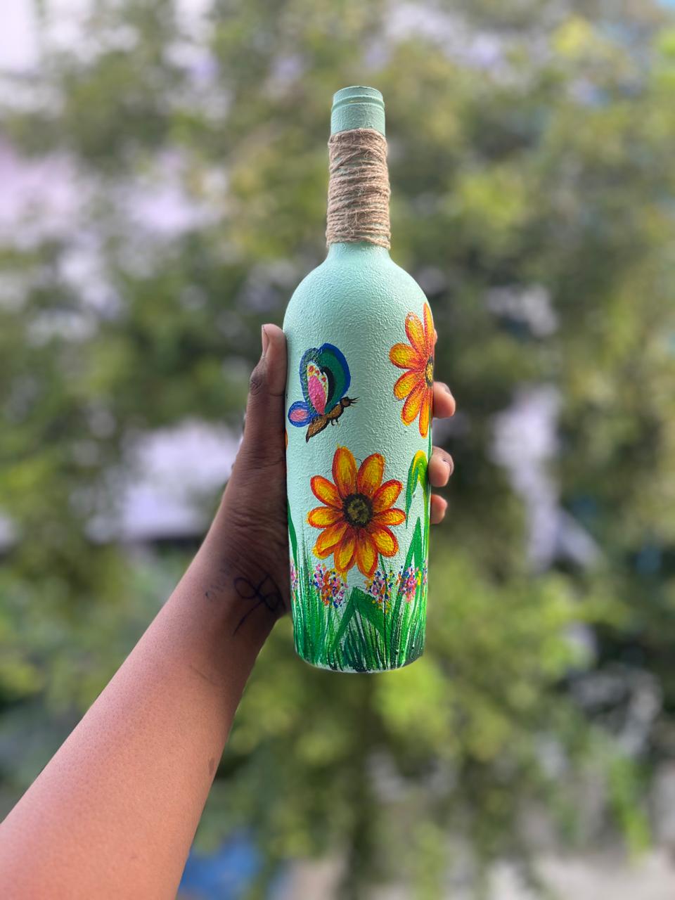 Handpainted Bottle Decor – Floral Bloom